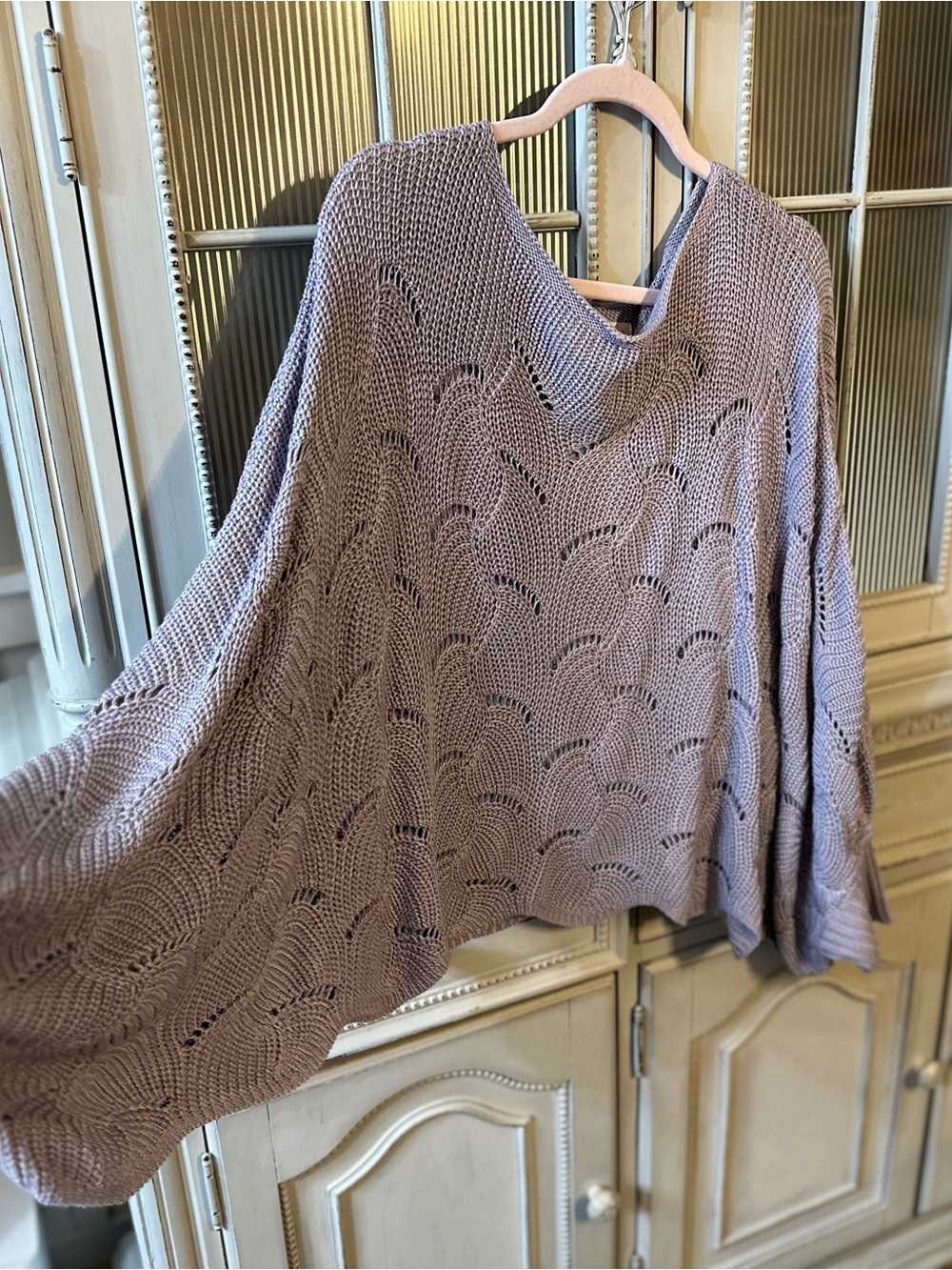 moon & madison Mauve Open-Stitch Knit Poncho